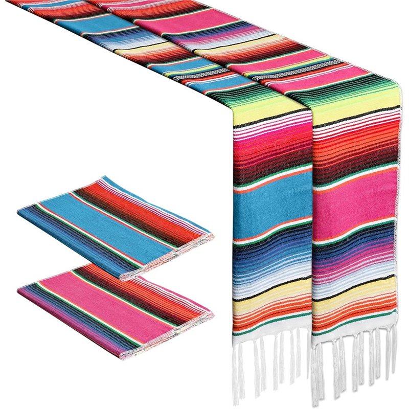

For Boho For Mexican Table Runners 2PCS 14 X 86 Inch,Rainbow Color Table Decor For Parties Picnic