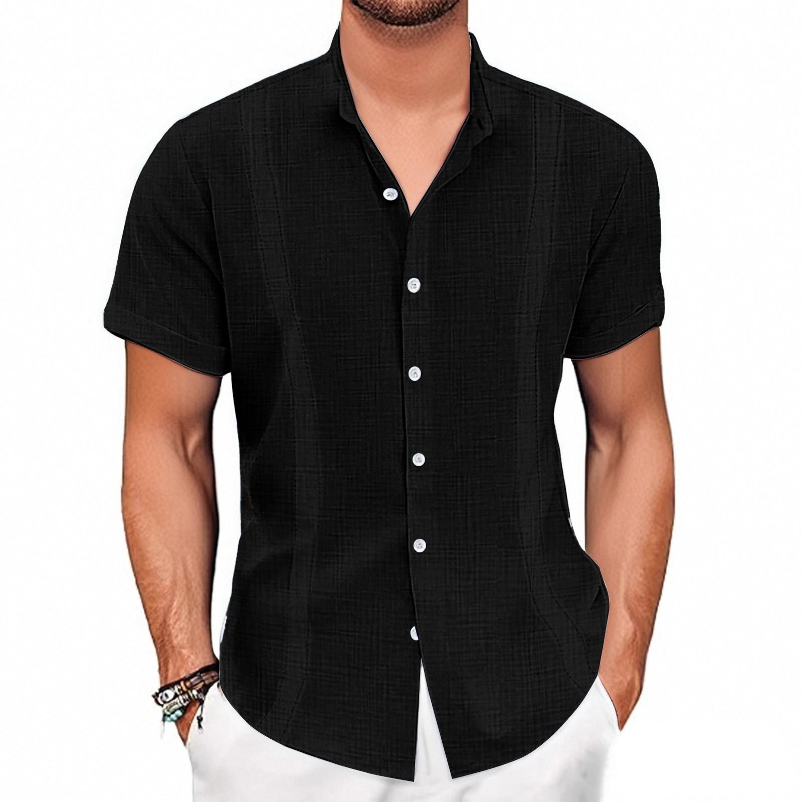 

Мужская винтажная льняная повседневная свободная рубашка XXL чёрный