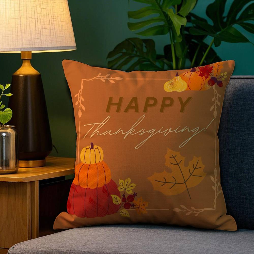 Thanksgiving Pumpkin Maple Leaf Pillow Case Sofa Living Room Bedroom Double-sided Printing Square Cushion Nap Time Cushion Cover