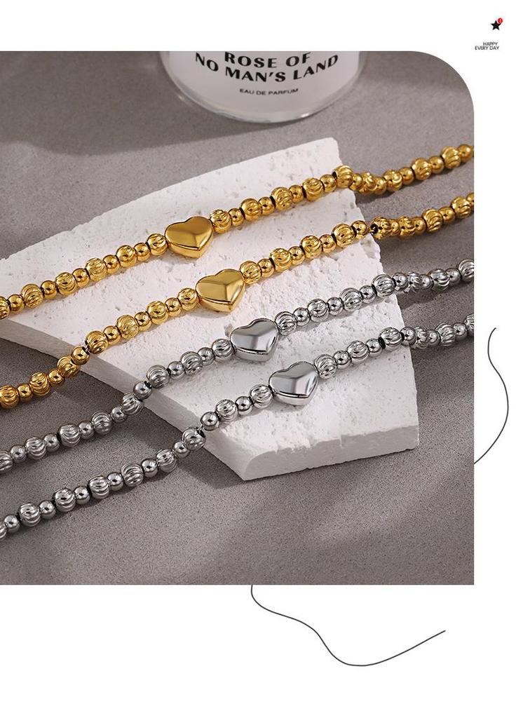 Elegant Heart & Round Bead Bracelet: European & American Style for Girls