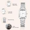 Ladies' Waterproof Square Dial Watch with Bar Index, Simple Quartz, Adjustable Stainless Steel - Silver