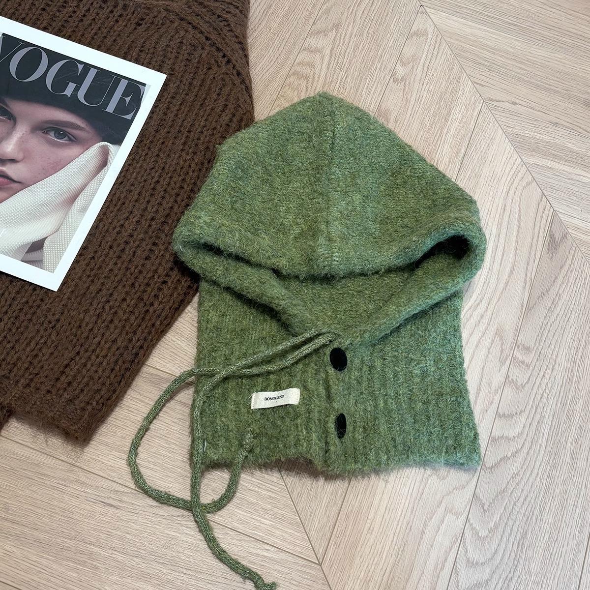 

Autumn and Winter New Korean style Anti aging Balacala Cap Buttoned Scarf Cap One Piece Women s Ear Protecting and Warm Knitted Cap one size