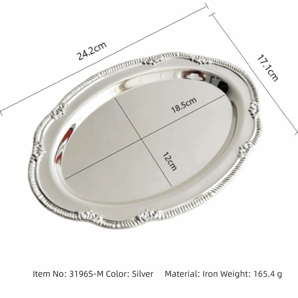 New Embossed Silver Tray Silver Oval Storage Tray Snack Plate Dining Table Decoration