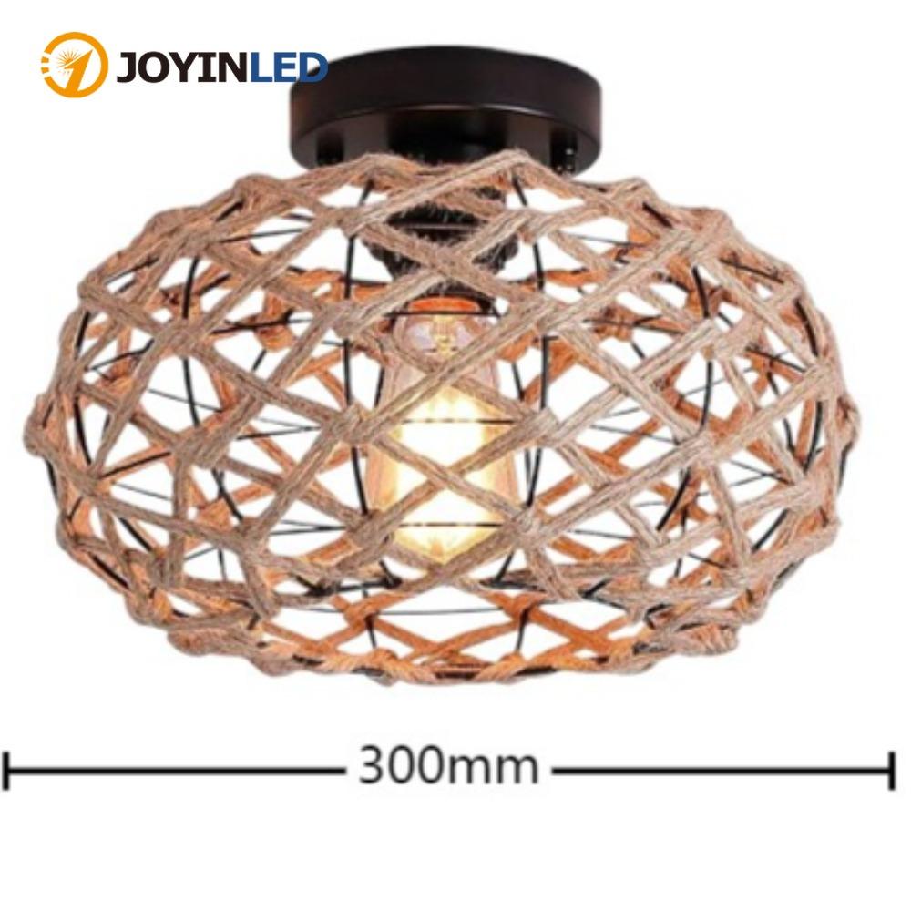 JOYINLED E27 Natural Handmade Hemp Rope Brown Pendant Light Creative Chandelier Modern Wicker Light for Restaurant Coffee Shop