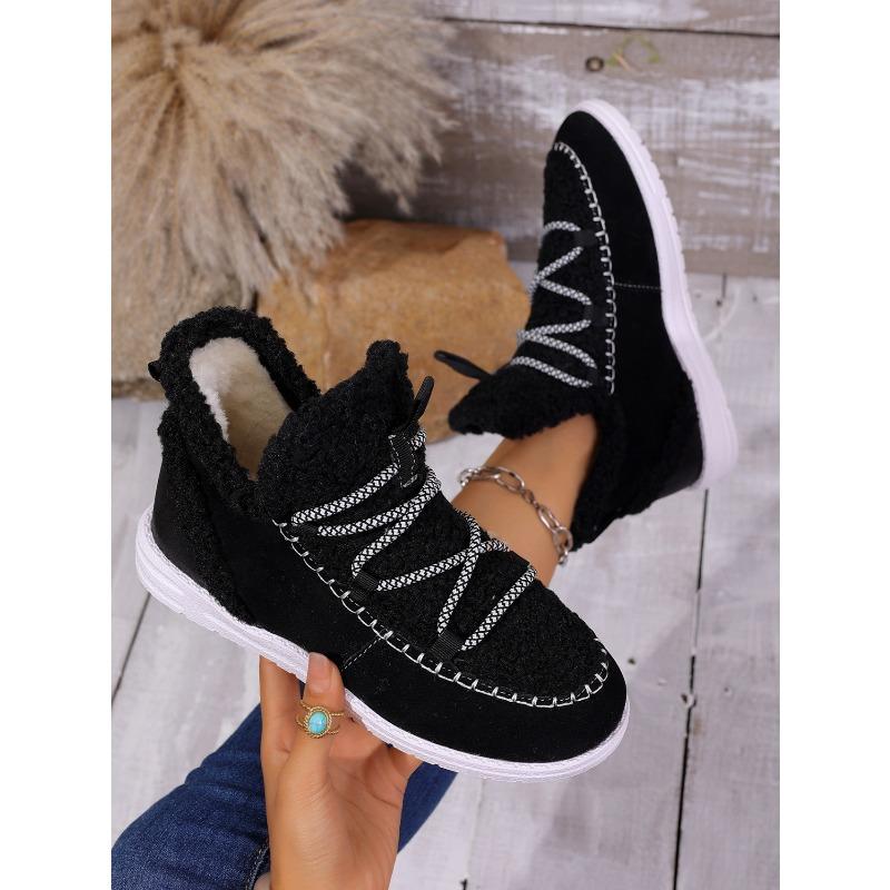 Women's Plus Size Fashion Minimalist Mid Calf Snow Boots Winter Fleece Lined Warm Korean Style Cotton Shoes