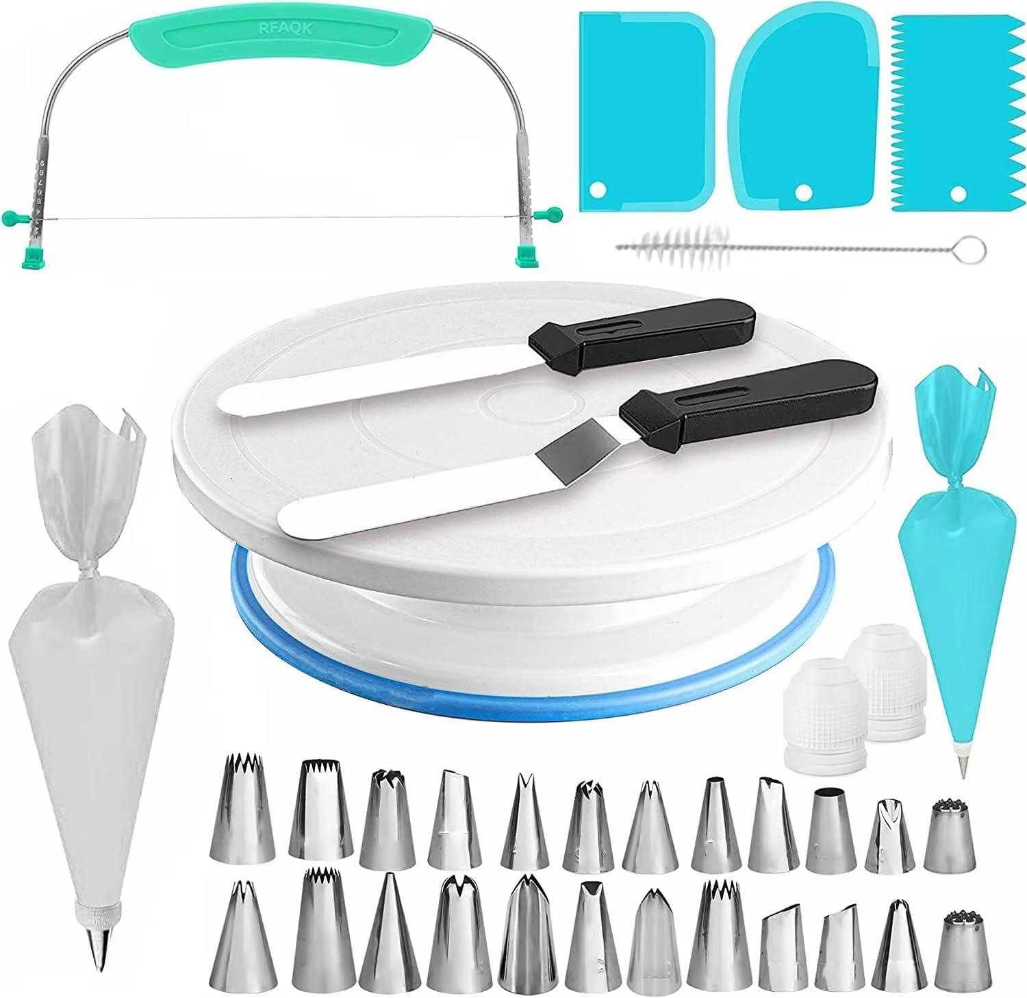 Tiger Crown 65-Piece Cake Turntable Set - Perfect for Finishing Off Cake Decorations! Includes Piping Bags and 24 Nozzles. Ideal for Beginners.