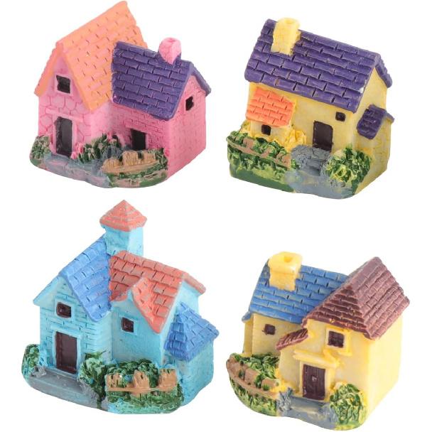 4pcs Miniature House Fairy Garden Resin House Bonsai Craft Micro Landscape DIY Garden Decoration Village Decor