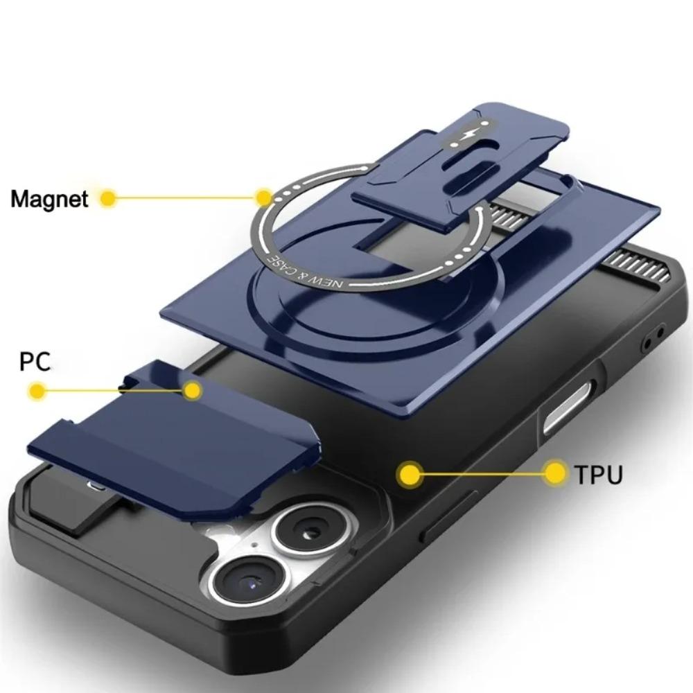 Flip Full Lens Protection Fold Stand Magnetic Phone Case For iPhone 17 Air 16 15 Pro Max 14 13 12 11 For Magsafe Military Cover