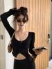 Women's Gray V-Neck Lace Trim Long Sleeve Cardigan - Slim Fit for Autumn/Winter