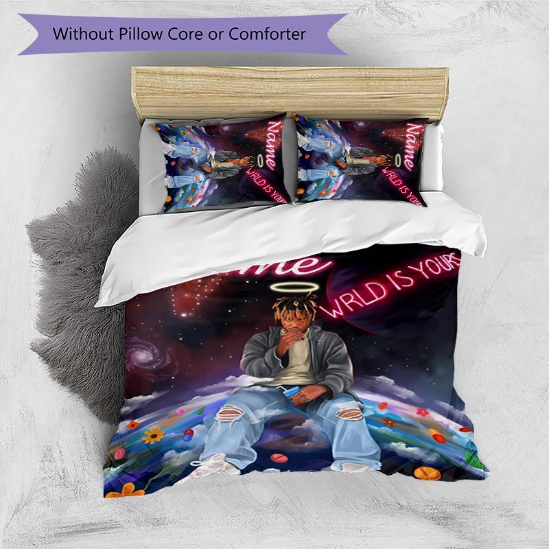 3pcs Custom Name Cartoon Juice WRLD Bedding Set Duvet Cover Closure Includes 1 Duvet Cover & 2 Pillowcases for All Seasons Bedroom Decor