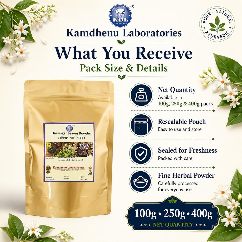 Kamdhenu Laboratories Harsingar Patti Powder 100g Shade Dry & Handgrinded Maintain The Natural Ingredient Intact | Harsringar Leaves Powder