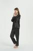 KUMASEN Silk and Satin Pajama Long Open Size M Women's Set, Loungewear, Sleeves, Front, Black,