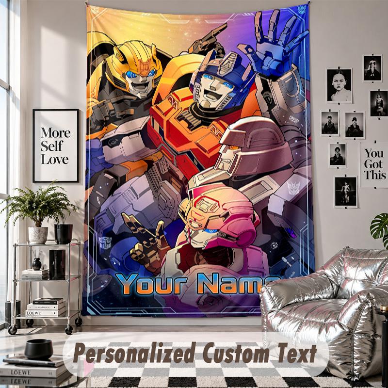 Wall Hanging Tapestry With Custom Name & Text, Transformers Decorative Tapestry For Bedroom