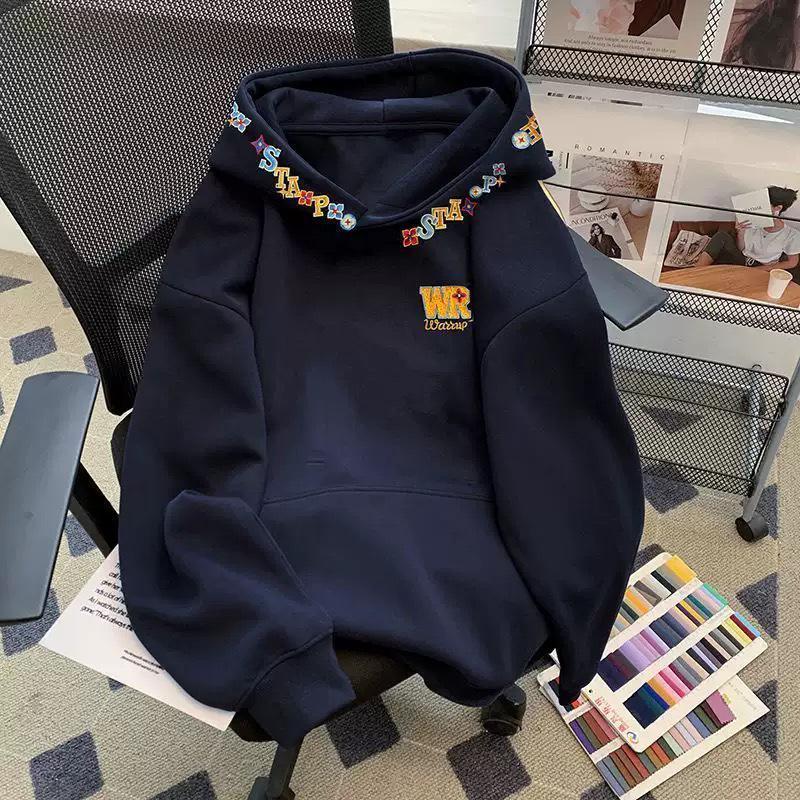 Women's Colorful Embroidered Letter Retro Hoodie - Autumn/Winter 2025 Loose Fit