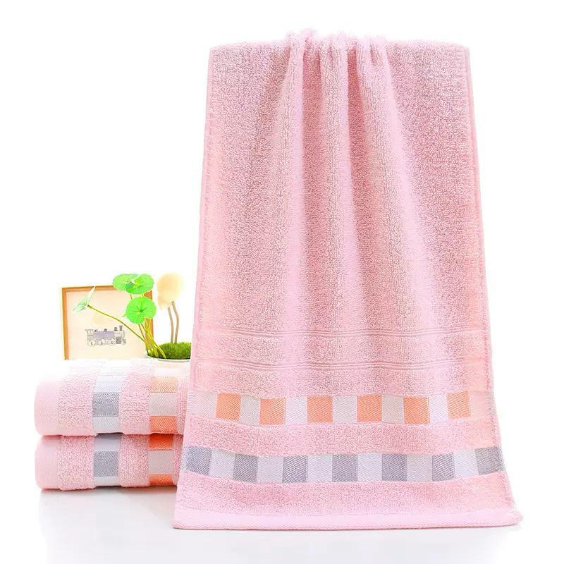 Striped All-Cotton Soft Absorbent Lint-Free Hand Towel for Adults 73x33 cm розовый