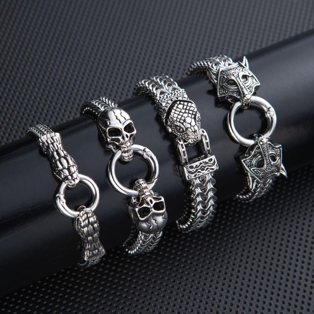 Men's Bracelet Retro Punk Style Stainless Steel Snake Head Beast Head Skull Jewelry Does Not Fade