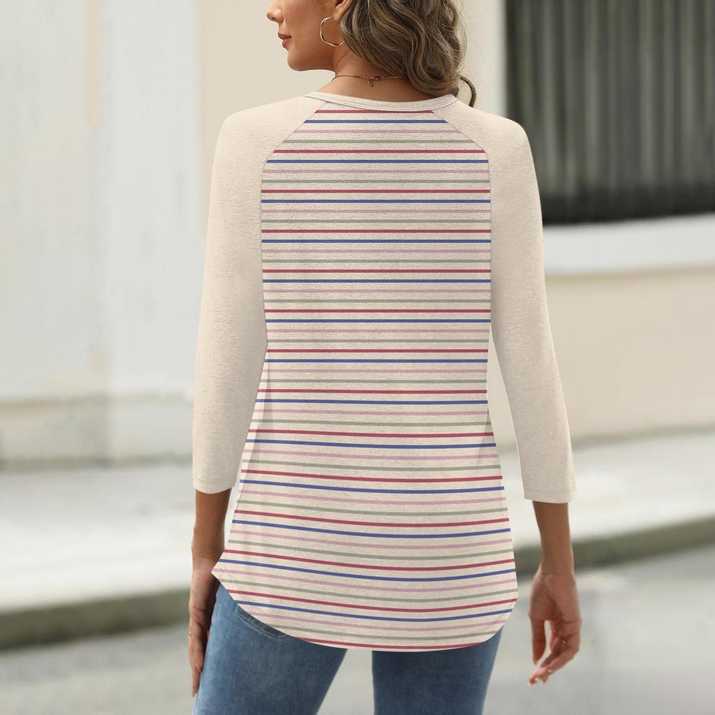 Women's T Shirt Print Button 3/4 Sleeve Daily Weekend Fashion Basic V- Neck Regular Top