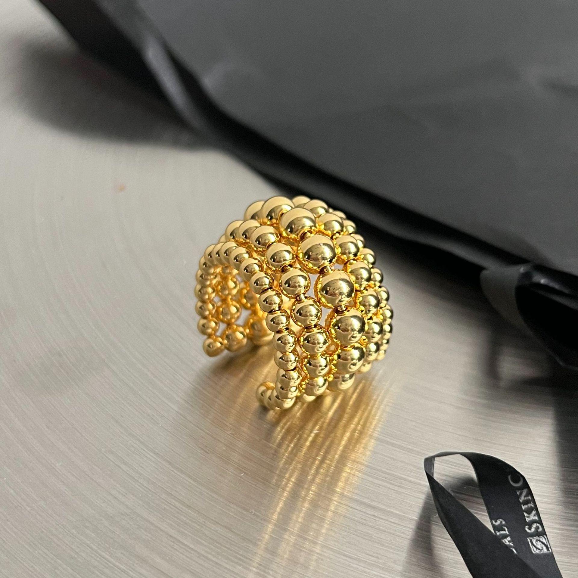 

European And American Multi-Layer Exaggerated Bead Chain Geometric Opening Ring Trend Design Sense Of Women Accessories Gift золотой