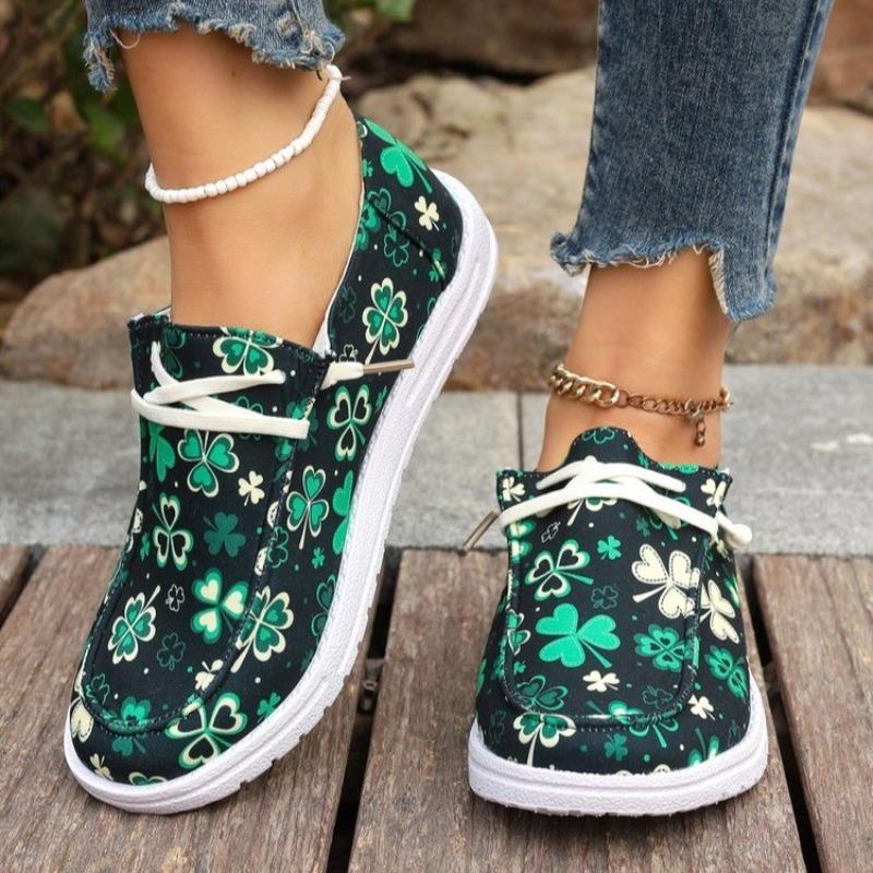 Four Seasons Canvas Shoes Four Leaf Clover Print Colorful Export Flat Casual Shoes