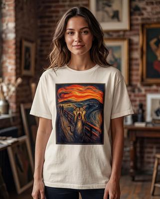 Museum Style T Shirt - Screaming Cat Portrait, Moody Brushstroke | Comfort Colors | S-4XL