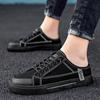2025 New Fashionable Black Canvas Shoes Classic Versatile Flat Half Slippers Comfortable and Breathable Sneakers for Lazy Men
