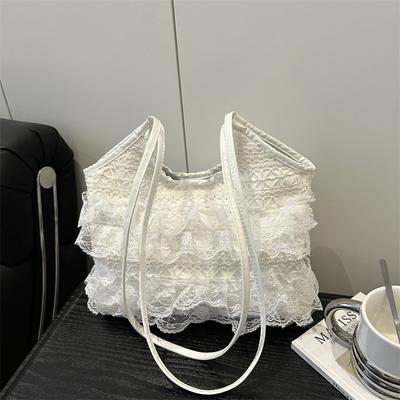 Niche Design Tote Bag Summer Leisure Vacation Fairy Lace Mesh Underarm Shoulder Portable Women's Bag Large Capacity
