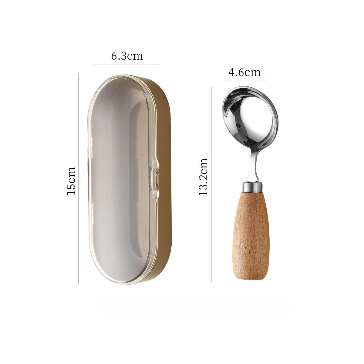 1 шт. Деревянная ручка, нержавеющая сталь, круглая ложка с плоским дном, детская суповая ложка, круглая ложка, японская портативная ложка