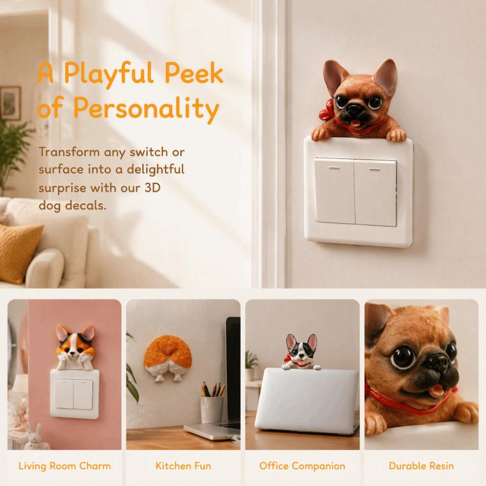 Resin 3D Dog Wall Decals Self-Adhesive Socket Sticker Home Decoration Switch Accessories Bedroom