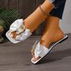Summer  Square Headed Comfortable Flat Slippers Fashionable Style Anti Slip Bow Casual Women's Slippers In Large Size