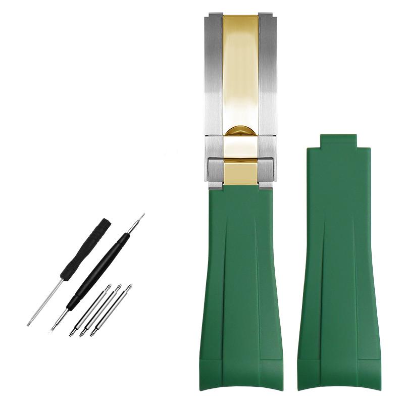 Gummiarmband mit gebogenem Ende für Rolex-Uhren, 20 mm, Silikonarmband, verhindert Staub, Herrenarmband, wasserdicht