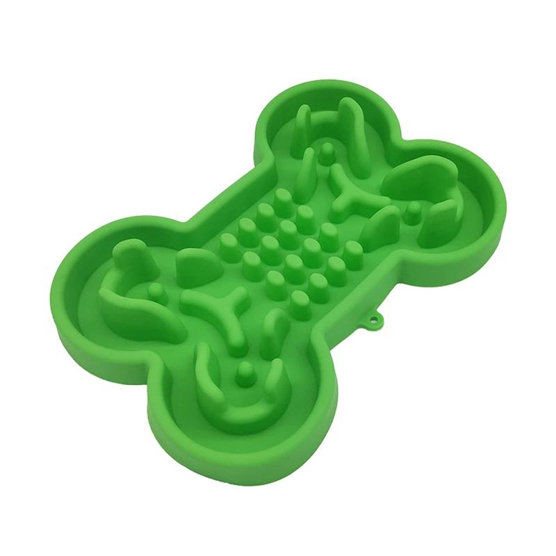 

Silicone Bone Shape Slow Feeder Bowl Interactive Puzzle Anti Choke Non Slip Pet Food Water Bowl For Dogs Cats Healthy Eating S зелёный