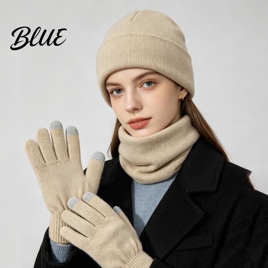 Casual Autumn Winter Outfit Accessories Warm Three-piece Set Knitted Hat Scarf And Touch Screen Cozy Wear Gloves Essentials Soft Acrylic Windproof
