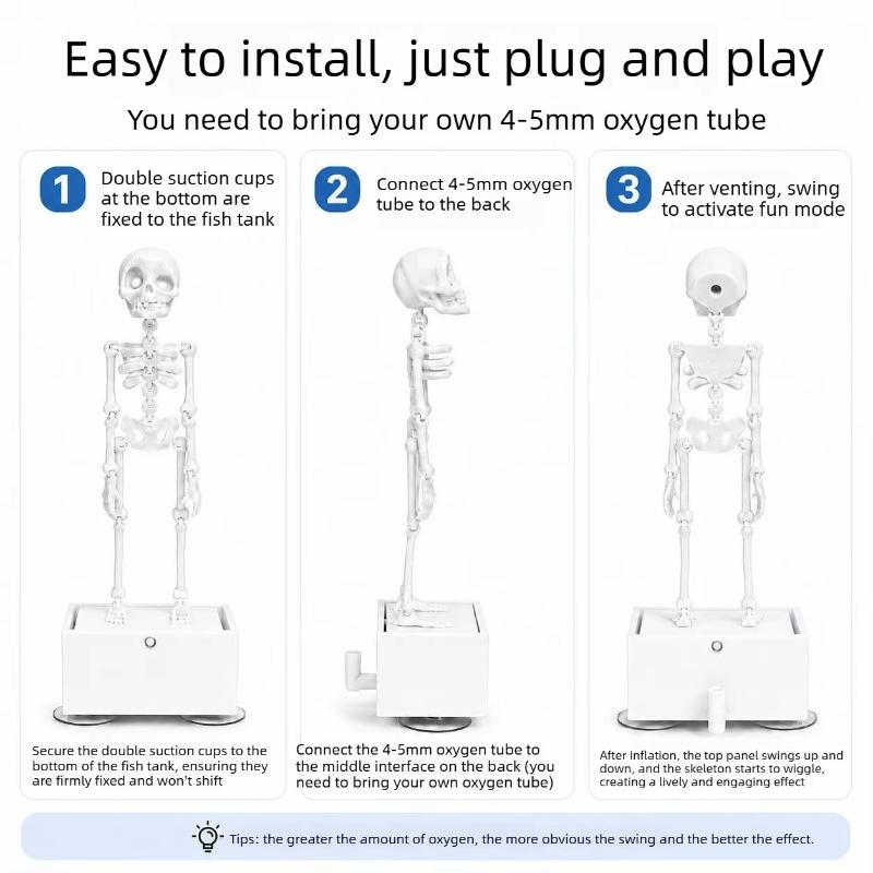 3D Printed Dancing Skeleton Aquarium Bubbler Air Driven With Air Tube Fish Tank Dance Skull Ornament