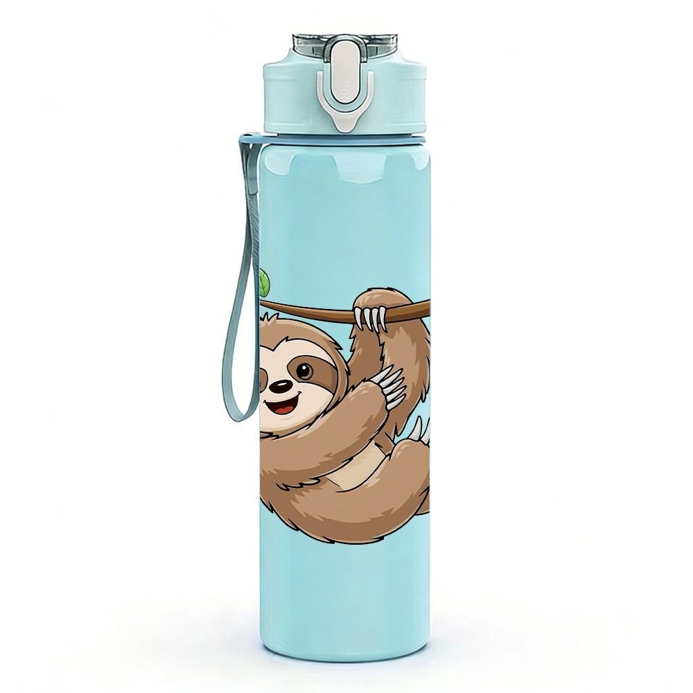 1PC Lazy Sloth Animal Pattern 750ml Color Plastic Sports Water Bottle Leakproof Flip Straw Lid Suitable for Sports Office Home Use