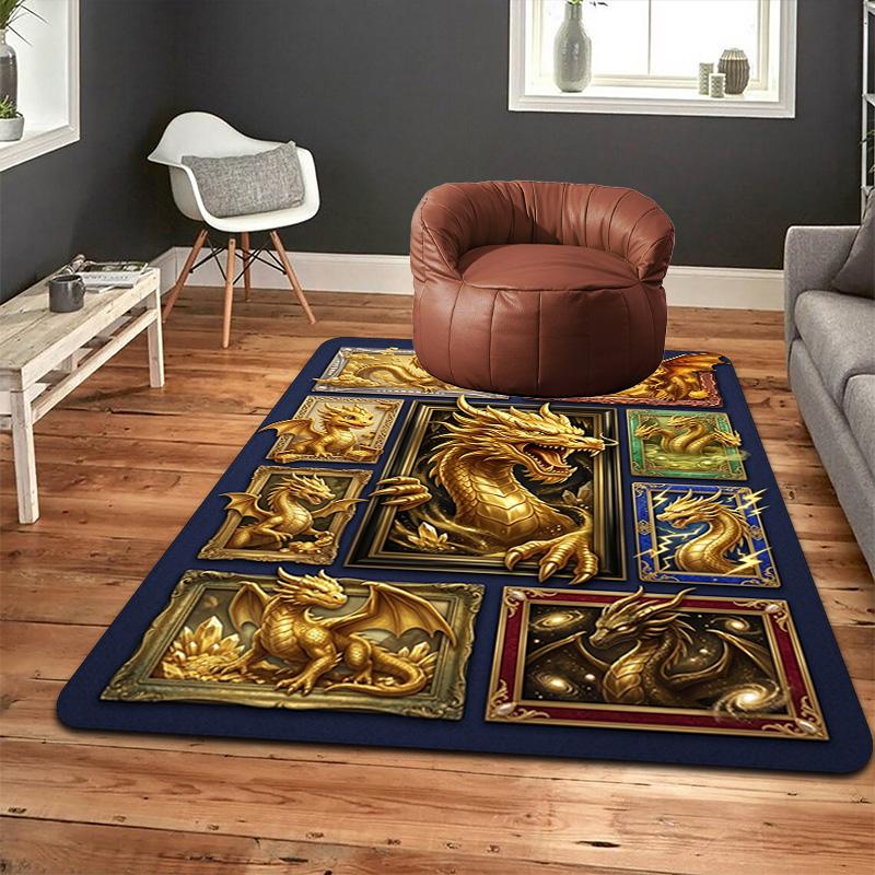 Golden Dragon Compilation Pattern Rug Floor Mat for Living Room or Bedroom Soft and Comfortable Carpet a Gift for Birthday and Holiday.