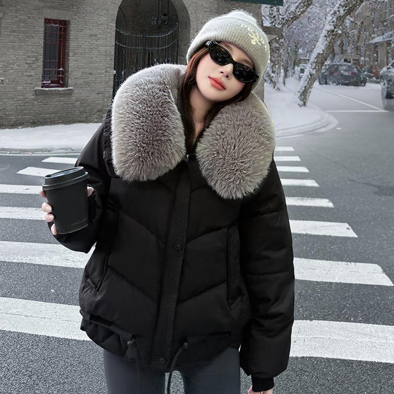 Short cotton-padded clothes, large fur collar cotton-padded jackets, winter 2025 new cold-proof and sweet wind-padded clothes, women's thickened
