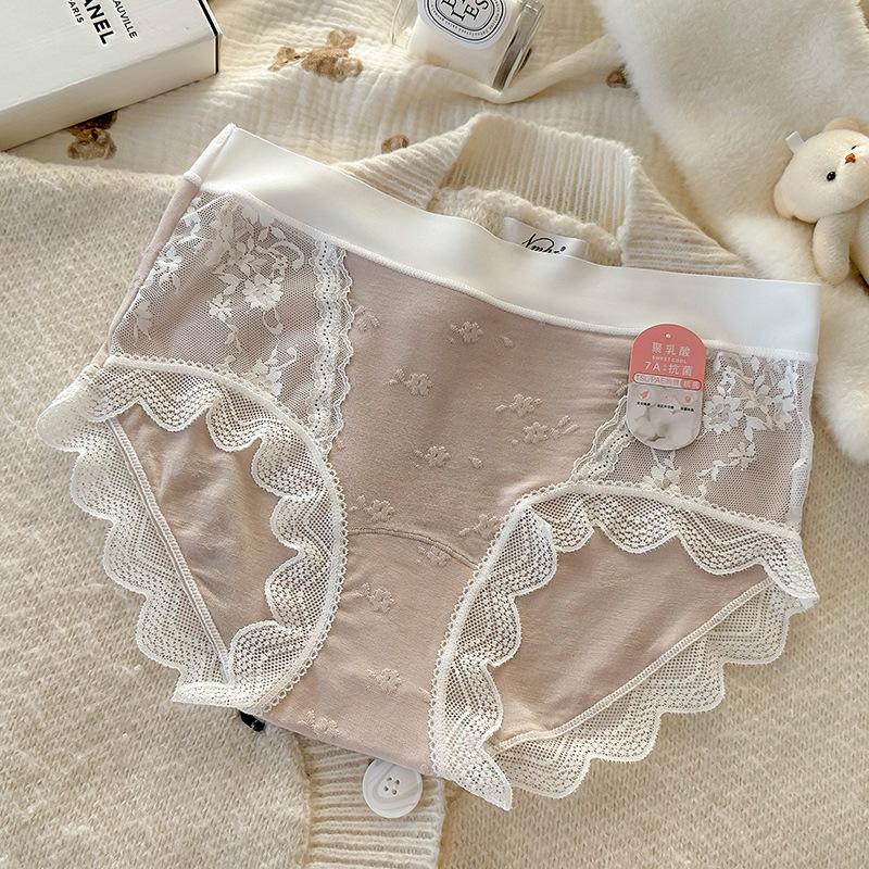 Women S Mid Waist Lace Modal Underwear 7a Antibacterial Plus Size Panties