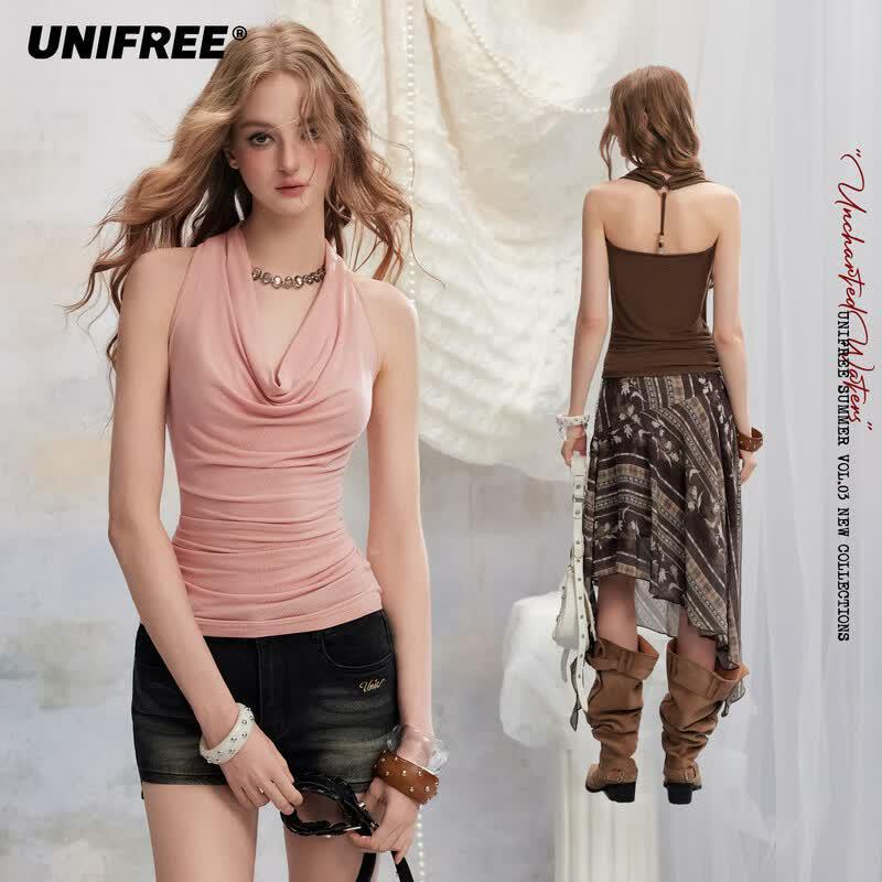UNIFREE Halter Drape Neck Slim-Fit Camisole S