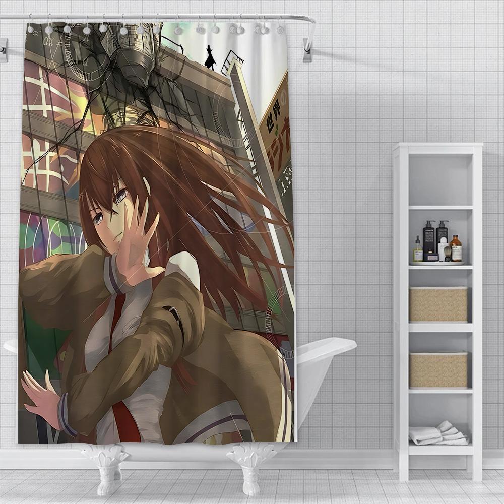 Anime Steins Gate Shower Curtain Waterproof Polyester Fabric Paint Colorful Bath Curtains Home Bathroom Decor Curtain With Hook