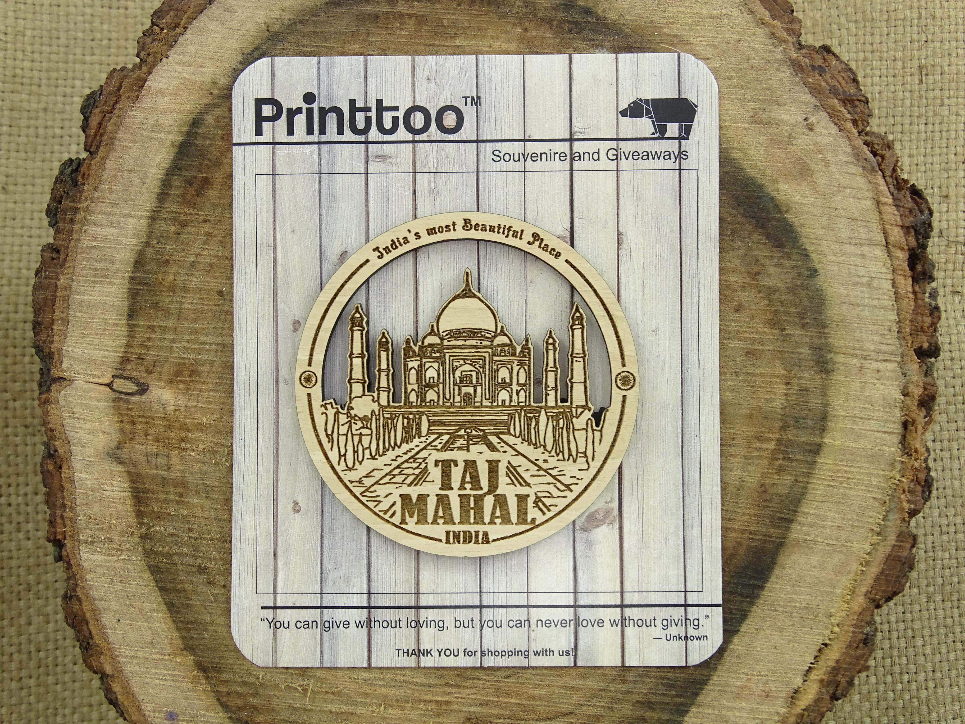 

Дерев яний магніт на холодильник з гравіюванням Тадж-Махалу Сувенірний подарунок з Індії 4 x 4 коричневий