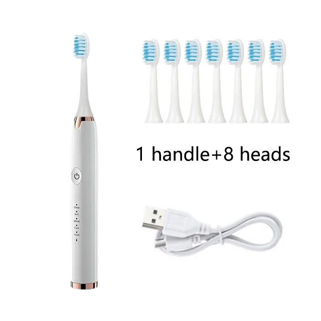 Sonický elektrický zubní kartáček Inteligentní načasování zubní kartáček pro dospělé Zubní kartáček Čisté bělení zubů Rychlé USB dobíjecí náhradní kartáček na zuby