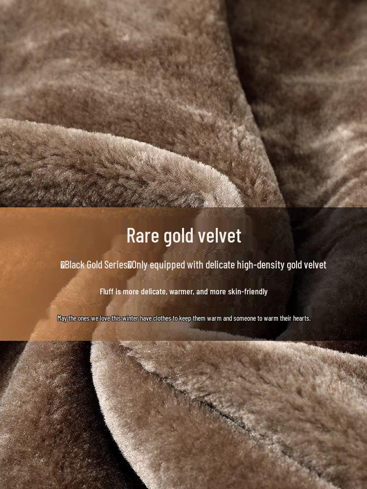 Herren Schwarz-Gold Baumwollgepolsterte Jacke mit Stehkragen und Samt-Graphen-Futter