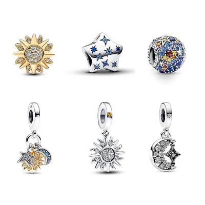 Perles breloques Série Étoile Lune Argent 925 S'adapte aux bracelets à breloques Pandora originaux Pour femmes Bijoux DIY Fête Cadeaux d'anniversaire