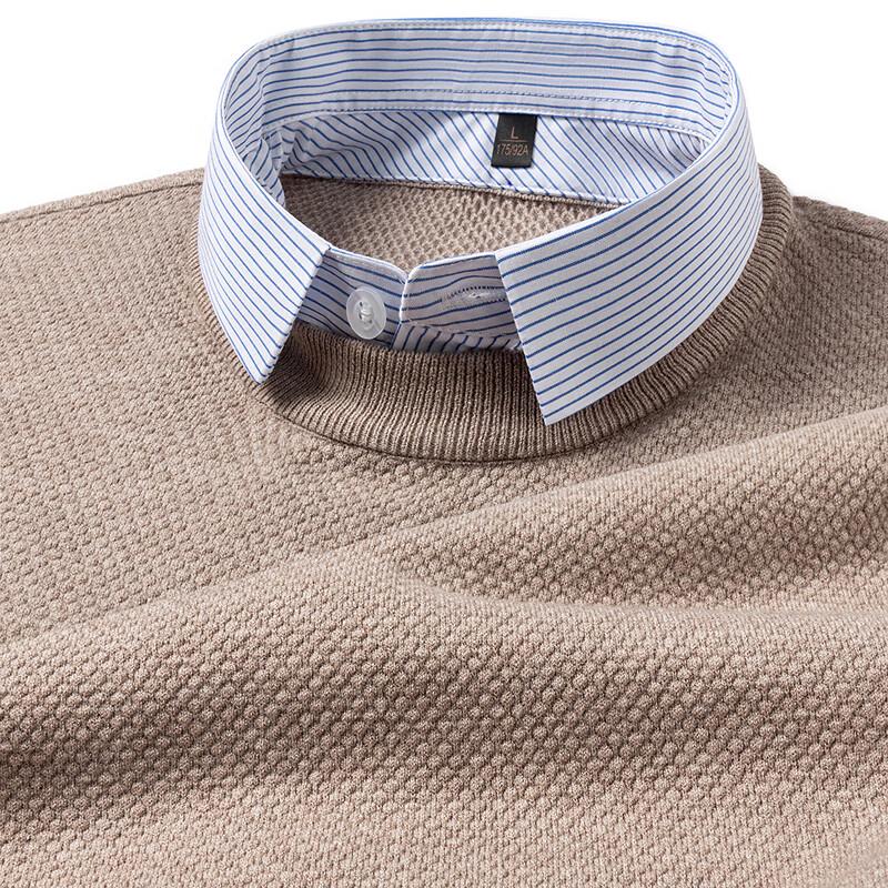 

FAPAI Men s Faux Two-Piece Color-Block Shirt Collar Pullover Sweater XL (EU 52)
