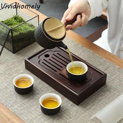 Retro Natural Bamboo Chinese Tea Tray Rectangular Detachable Tea Drainage Board Simple Exquisite Tea Serving Tray Tea Room