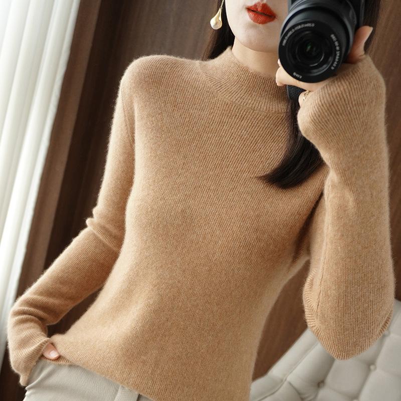 YYFS Women's Fashion Casual Fall Winter Solid Color Print Long Sleeve Half Turtleneck Slim Tops Women's Clothing Woolen Knitwear Sweaters