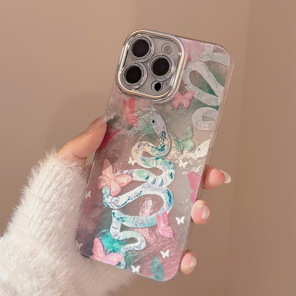 Natal Snake Pink Butterfly Suitable for 16 Apple 17 Promax Mobile Phone Case Iphone14 Art 13 All Inclusive 11 Hard