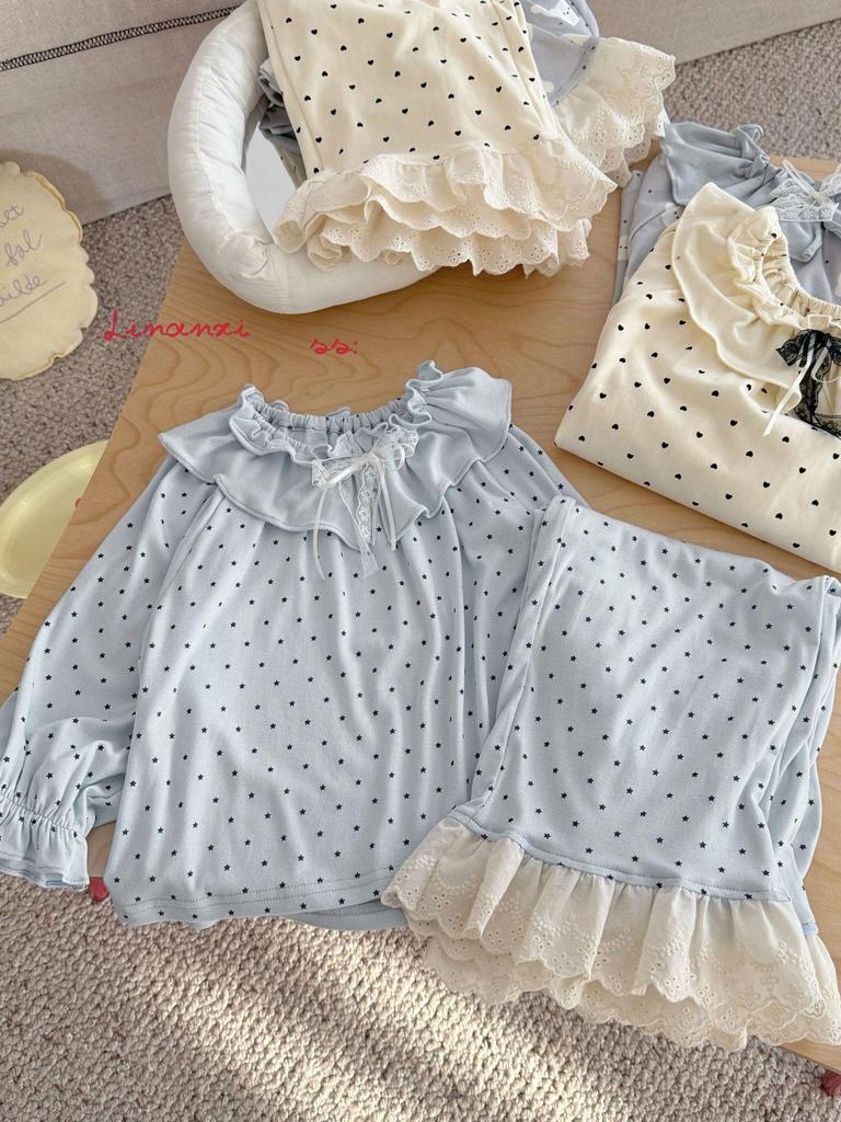 86010 Mädchen Spitzen-Pyjama-Set - Frühjahrs-Kollektion 2026 Klasse A Reiner Baumwollstoff