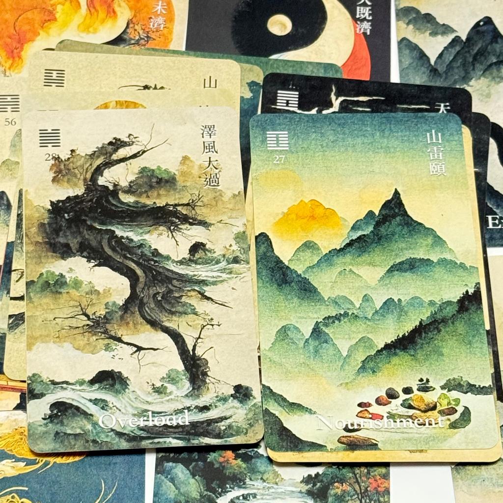 I-Ching Oracle Deck 64 Cards Traditional Ink Art Style Chinese Divination Tool for Spiritual Guidance and Meditation