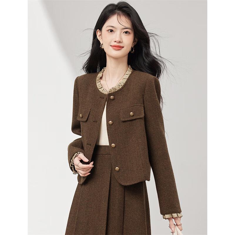 Xin Fei Yu Women's Little Fragrance Style Thickened Wool Blend Short Coat